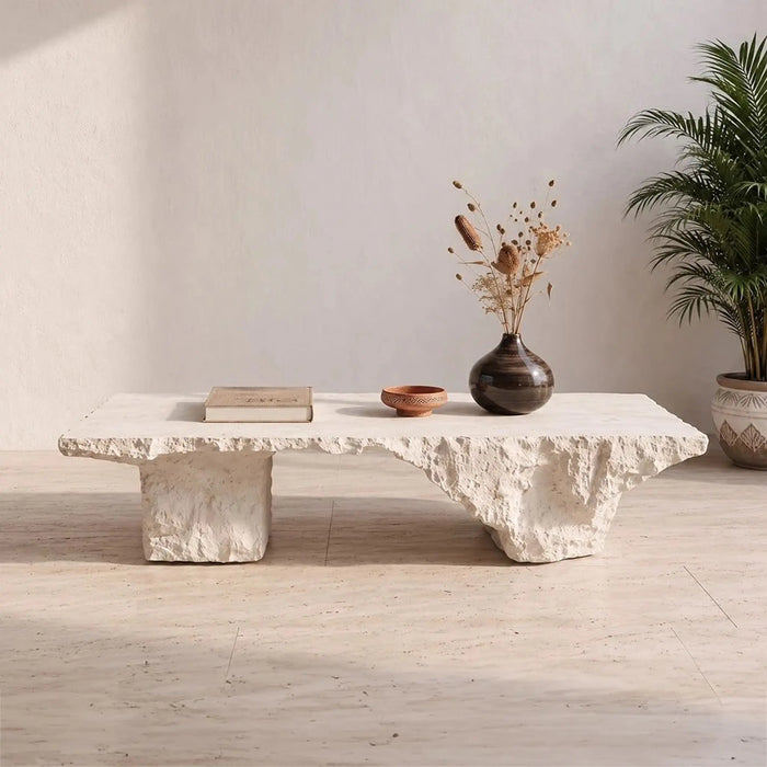 Ancient Slab Mgo Table | All Weather 1 Piece Outdoor Table | Modern Design Furniture For Balcony, Garden Bench Seating Terrace Lawn Patio Poolside - L111.5xW55.5xH35.5cm -Multi Color