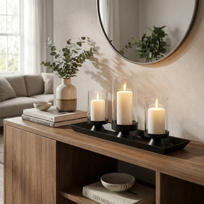 Mirabella Metal Candle Holder 37.5X9X18 cm -Black