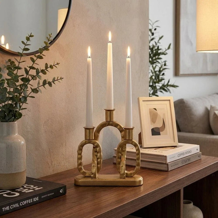 Mirabella Metal Candle Holder 25.5X5X22.5 cm -Gold