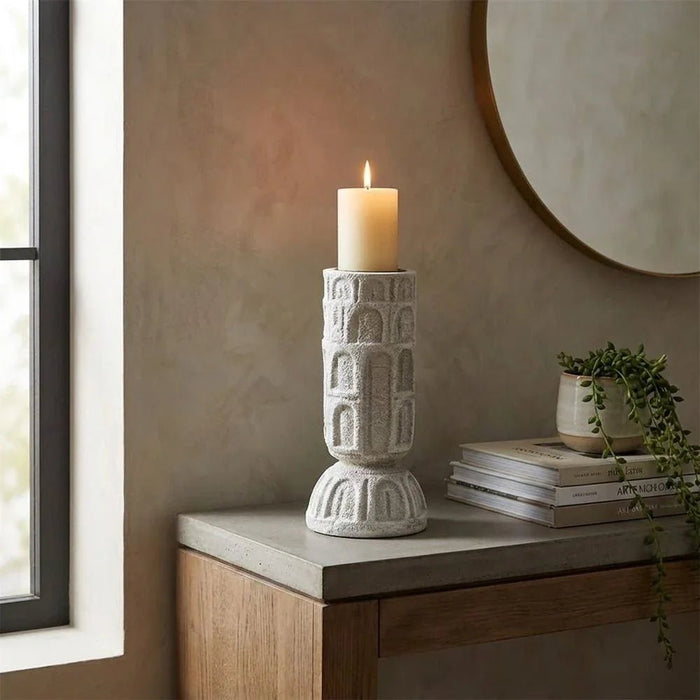 Mirabella Polyresin Candle Holder 8X8X16 cm -Grey