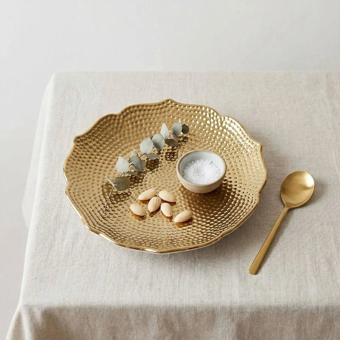 Inaaya Hammered Ceramic Gold Plate 30X30X4.3