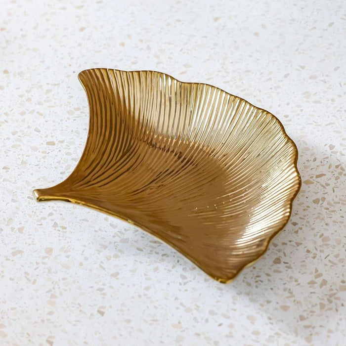 Inaaya Leaf Ceramic Gold Plate 30X23X4.5