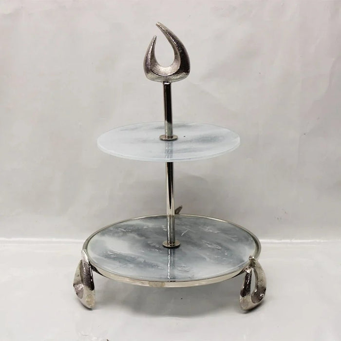 Nourhan 2-Tier Cake Stand White Silver 25.5X26.5X38 Cm
