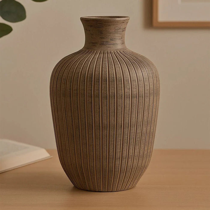 Euphoria Terracota Trumpet Vase Antique Brown 25.7X25.7X36Cm