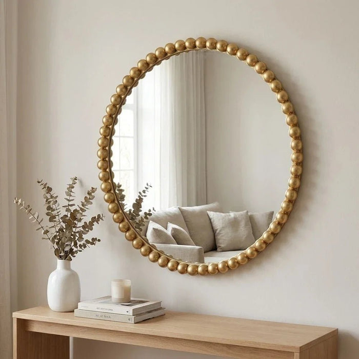 Zenora Bead Round Mirror 80X80X3Cm Gold