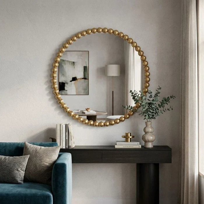 Zenora Bead Round Mirror 80X80X3Cm Gold