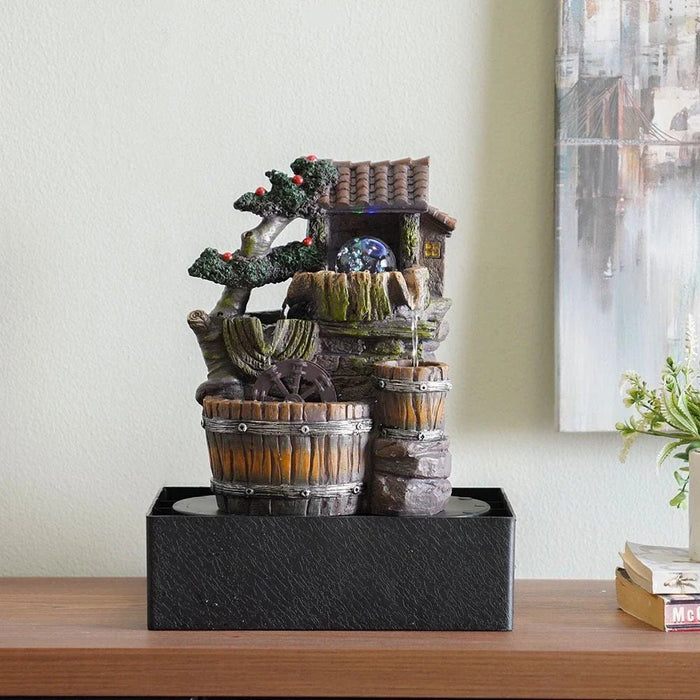 Geomantic Fountain with Colored Light 22x15x29cm Brown 7130094L