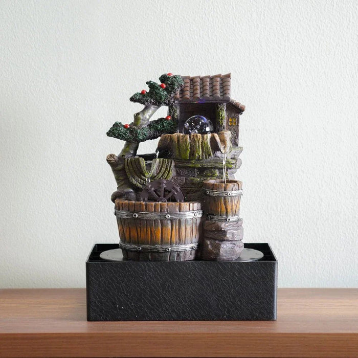 Geomantic Fountain with Colored Light 22x15x29cm Brown 7130094L