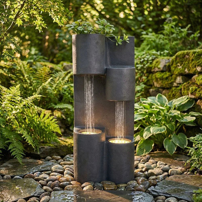 Stalaca Modern Fountain with LED Yellow strips 26x20x60cm Black