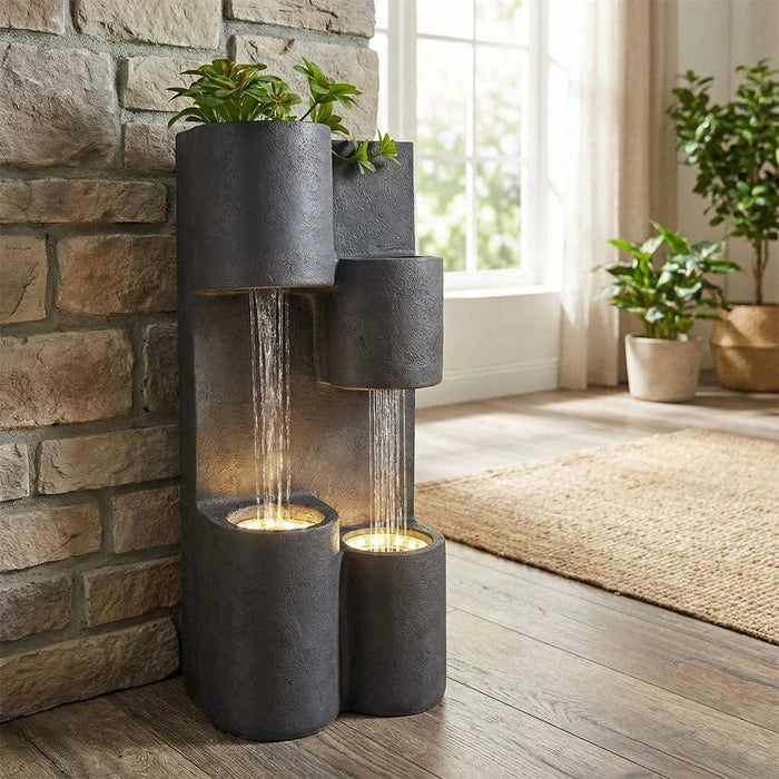 Stalaca Modern Fountain with LED Yellow strips 26x20x60cm Black