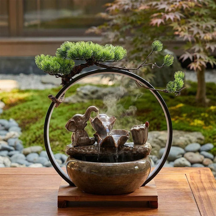 Stalaca Elephant Fountain with Rolling Ball & LED Yellow strip 40x27x41cm Brown