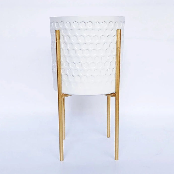 Suhour Honeycomb Planter With Stand Lrg White/Gold 16X16X24Cm