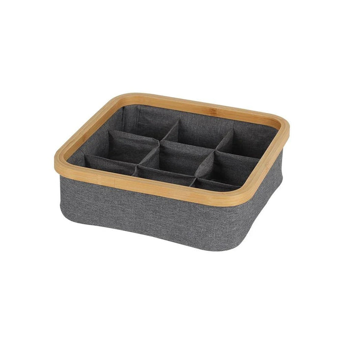 Velora Bamboo Foldable Storage Basket With Fabric 30 X 30 X 9 Cm Brown & Grey