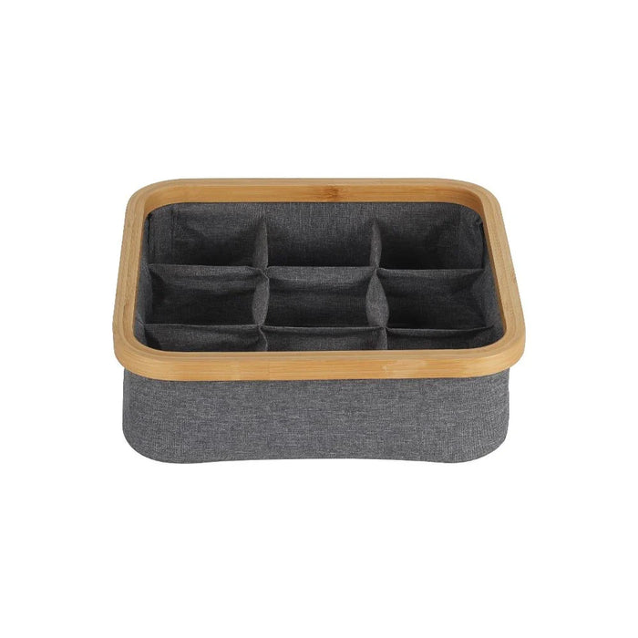 Velora Bamboo Foldable Storage Basket With Fabric 30 X 30 X 9 Cm Brown & Grey