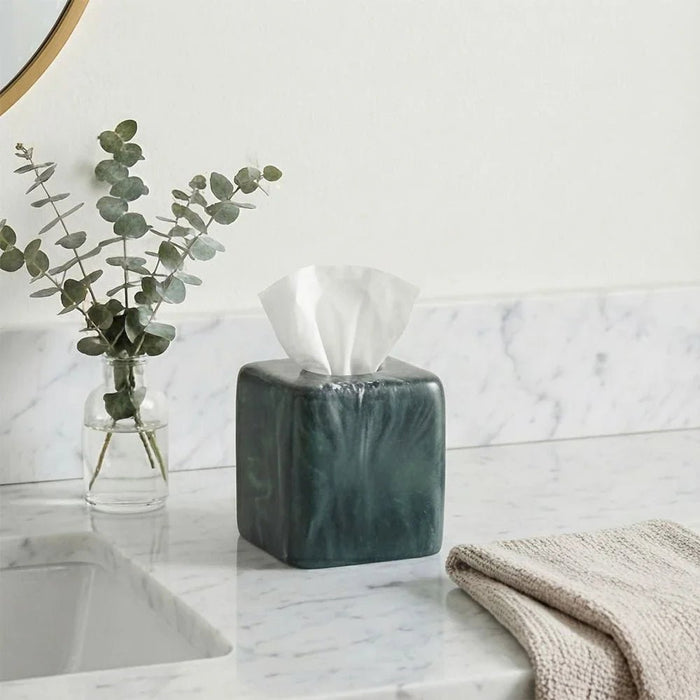 Velora Resin Square Shape Tissue Box 15 X 15 X15 Cm Dark Green