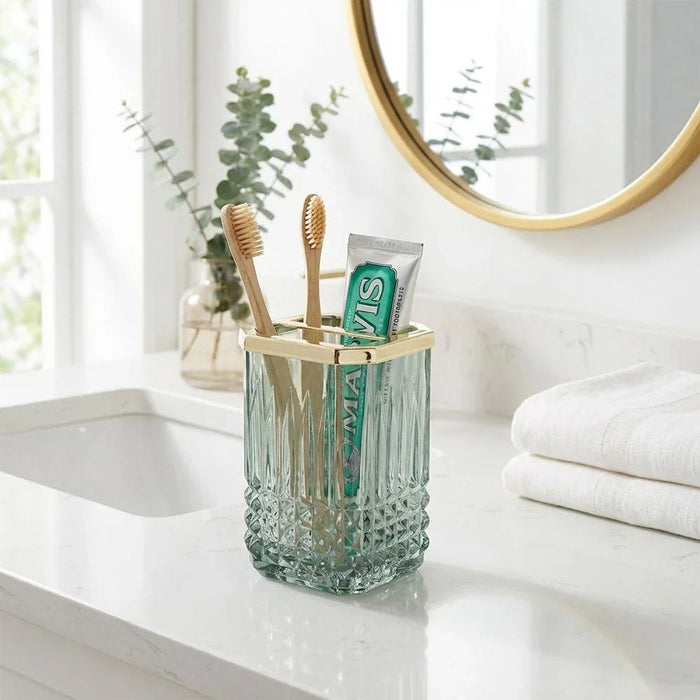 Velora Glass Toothbrush Holder 7.5 X 7.5 X 10.6 Cm Green