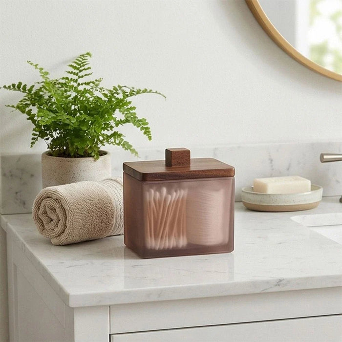 Velora Glass Cotton Ball Jar With Lid 11.5 X 6.7 X 10.7 Cm Mocha Brown