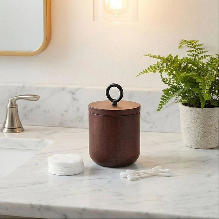 Velora Wooden Cotton Jar 8.8 X 9 /13.5 Cm Oak Brown