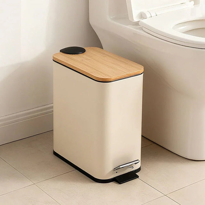 Velora 5L Soft Close Bin With Bamboo Lid 28 X 14 X 29Cm Oatmeal
