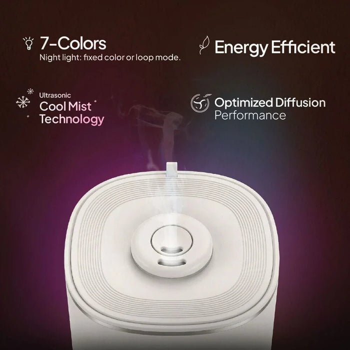 Tranquil Top Filling Cool Mist Humidifier With Ultrasonic Technology And 7 Color Night Light 6L White