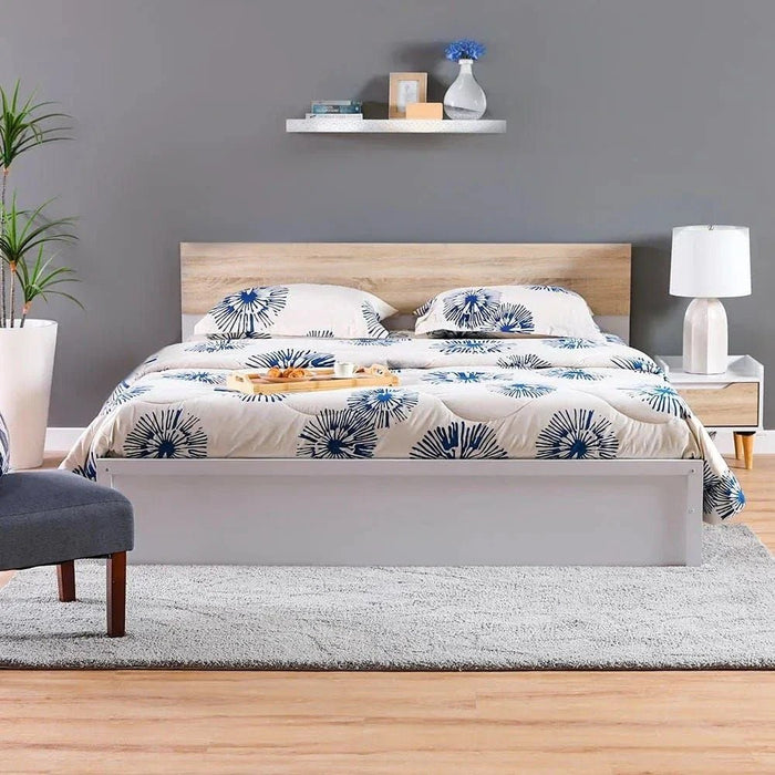 Aurora 150x200 Queens Bed-White/Natural Oak-With 2-Year Warranty
