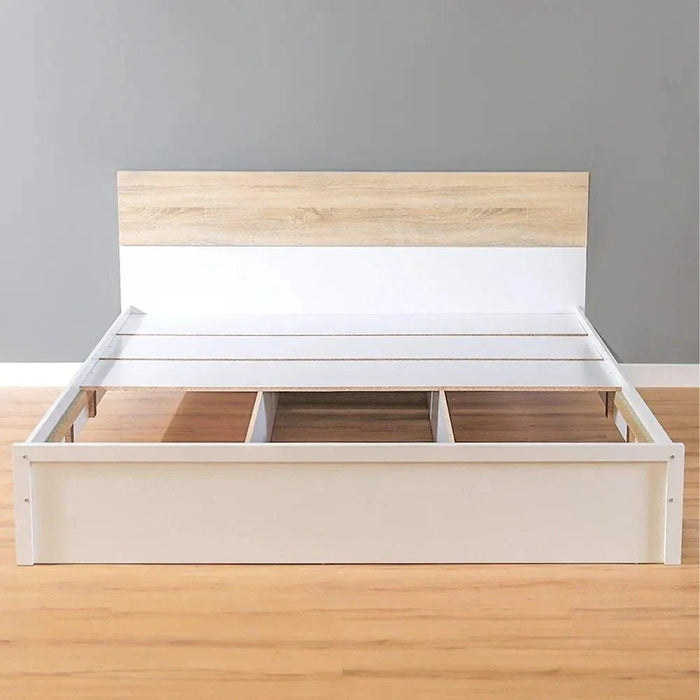 Aurora 150x200 Queens Bed-White/Natural Oak-With 2-Year Warranty