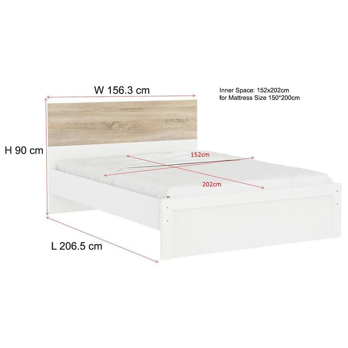 Aurora 150x200 Queens Bed-White/Natural Oak-With 2-Year Warranty