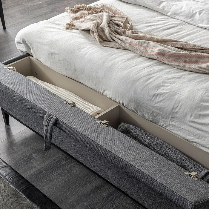 Defne 180X200 King Bed with Hydraulic Underbed Storage & Bench-Cream/Black-With 5-Year Warranty