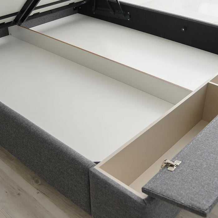 Defne 180X200 King Bed with Hydraulic Underbed Storage & Bench-Cream/Black-With 5-Year Warranty