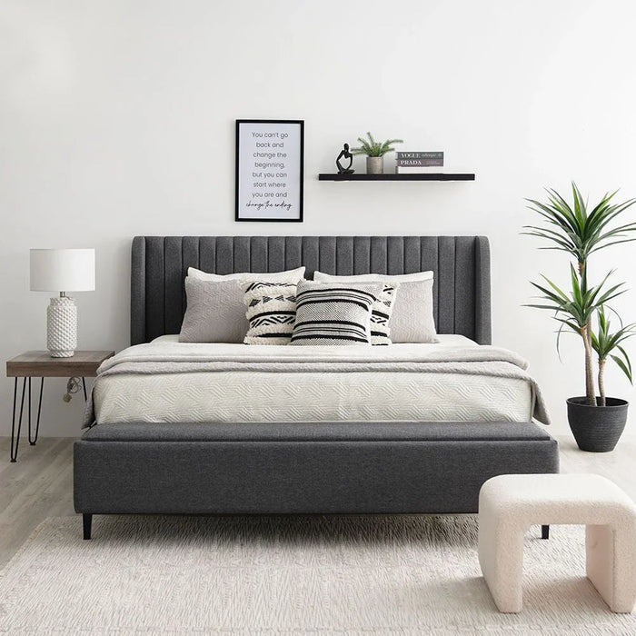 Defne 180X200 King Bed with Hydraulic Underbed Storage & Bench-Cream/Black-With 5-Year Warranty