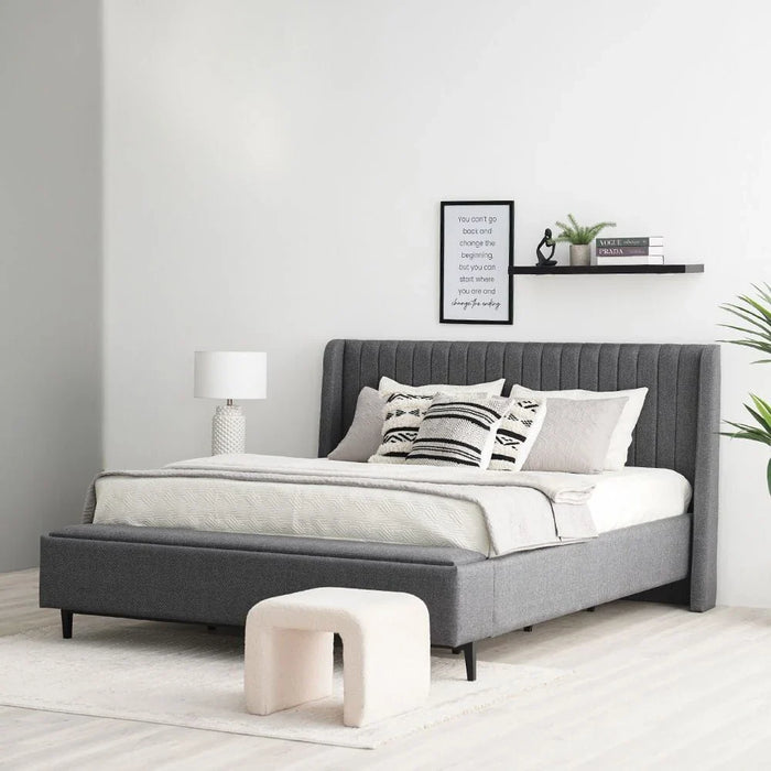Defne 180X200 King Bed with Hydraulic Underbed Storage & Bench-Cream/Black-With 5-Year Warranty