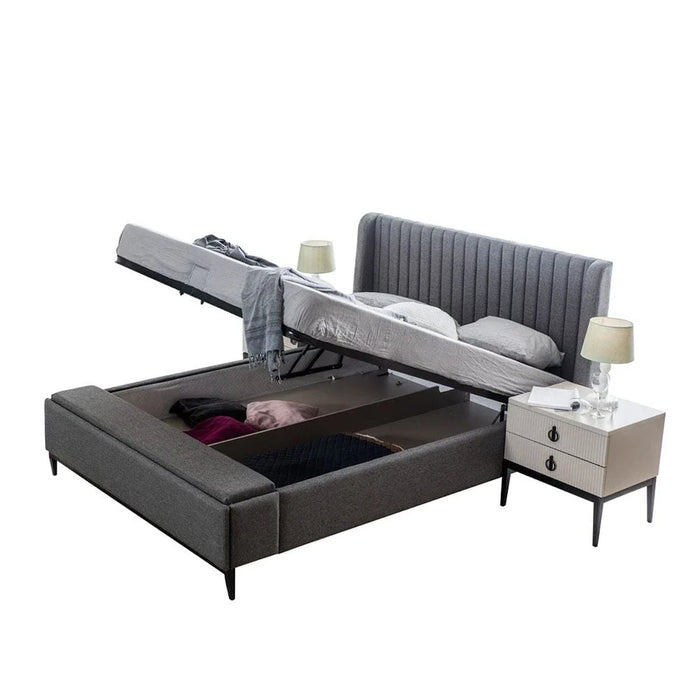 Defne 180X200 King Bed with Hydraulic Underbed Storage & Bench-Cream/Black-With 5-Year Warranty