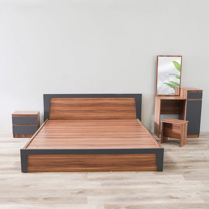 Martina 180x200 King Bed Set + Dresser and Stool - Cherry - With 2-Year Warranty