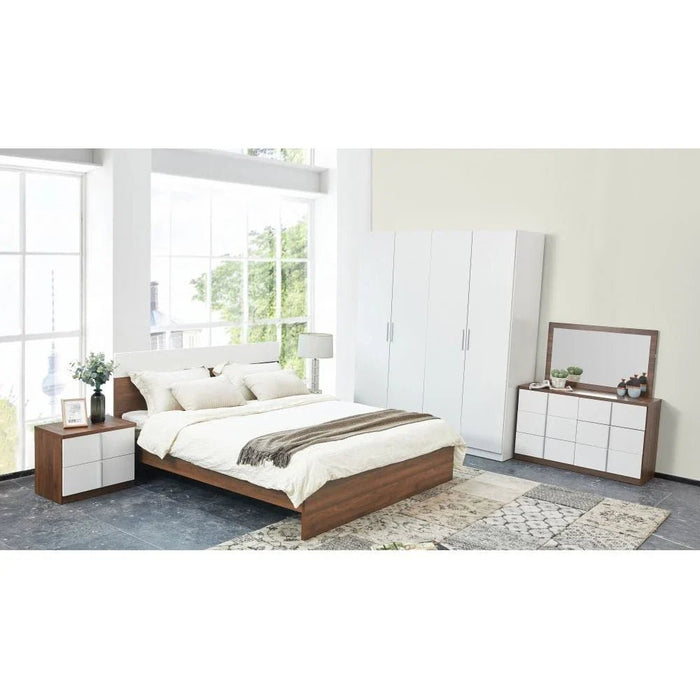 New Allano 180x200 King Bed-Dark Walnut/White-With 2-Year Warranty