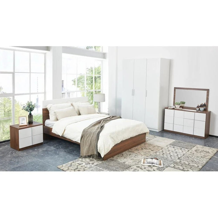 New Allano 150x200 Queen Bed-Dark Walnut/White-With 2-Year Warranty
