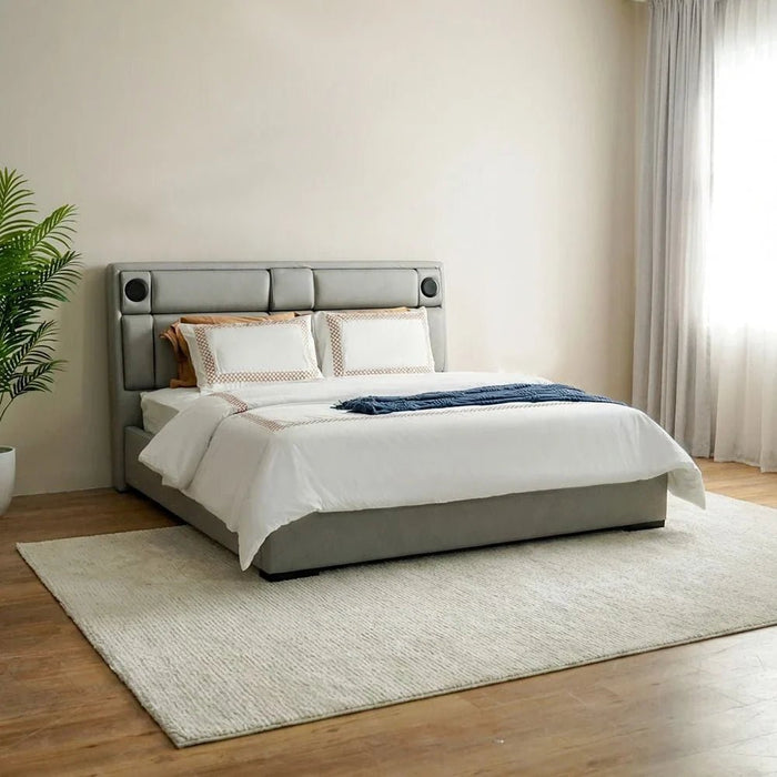 Razmiah 180x200 King Bed with Reading Lamp, Bluetooth Speakers & Charger-Light Grey-With 2-Year warranty