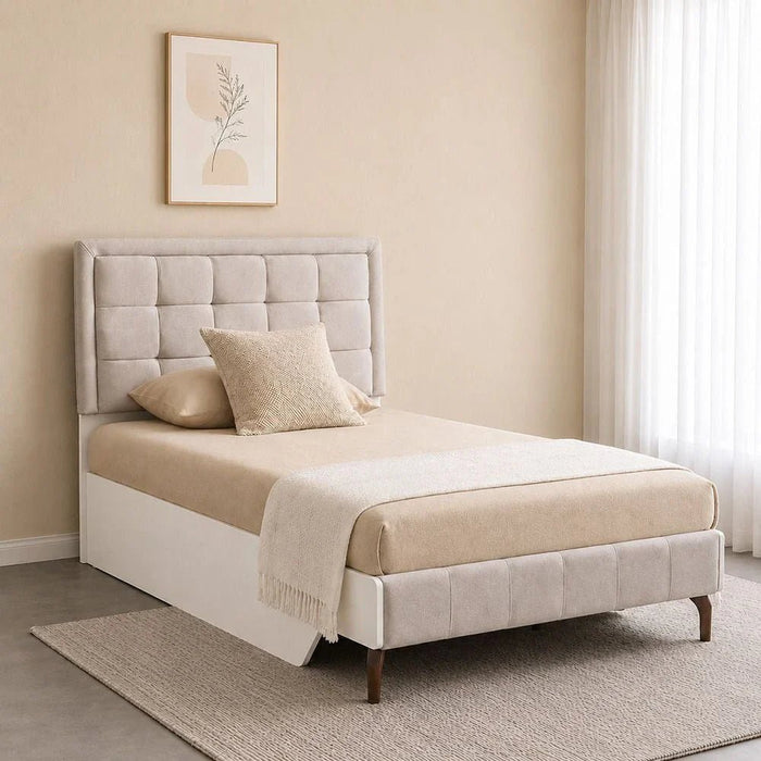 V2 Gordion 120x200 Single Bed-Light Cream-With 2-Year Warranty