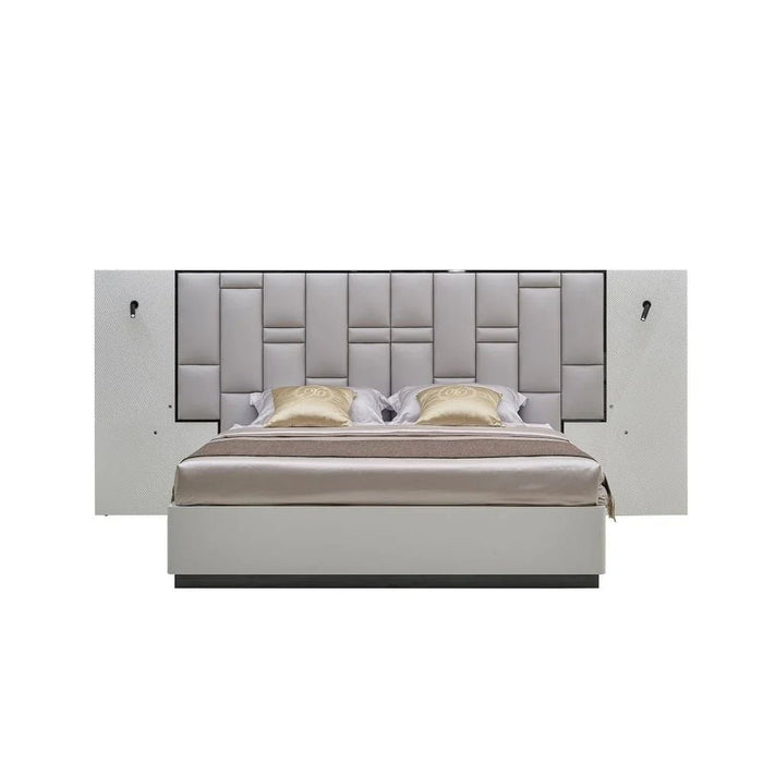 Petruci 180x200 King Bed with Reading Lamps-White/Black-With 2-Year Warranty