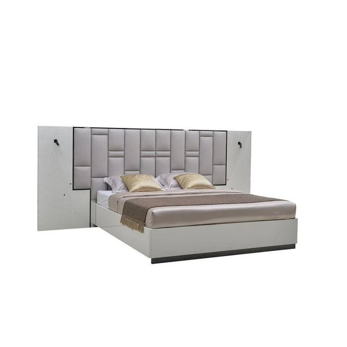 Petruci 180x200 King Bed with Reading Lamps-White/Black-With 2-Year Warranty