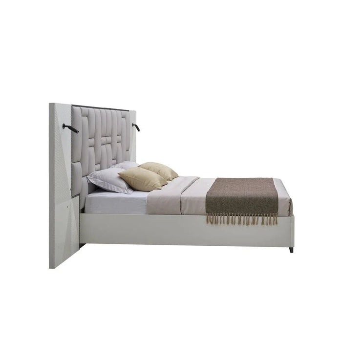 Petruci 180x200 King Bed with Reading Lamps-White/Black-With 2-Year Warranty