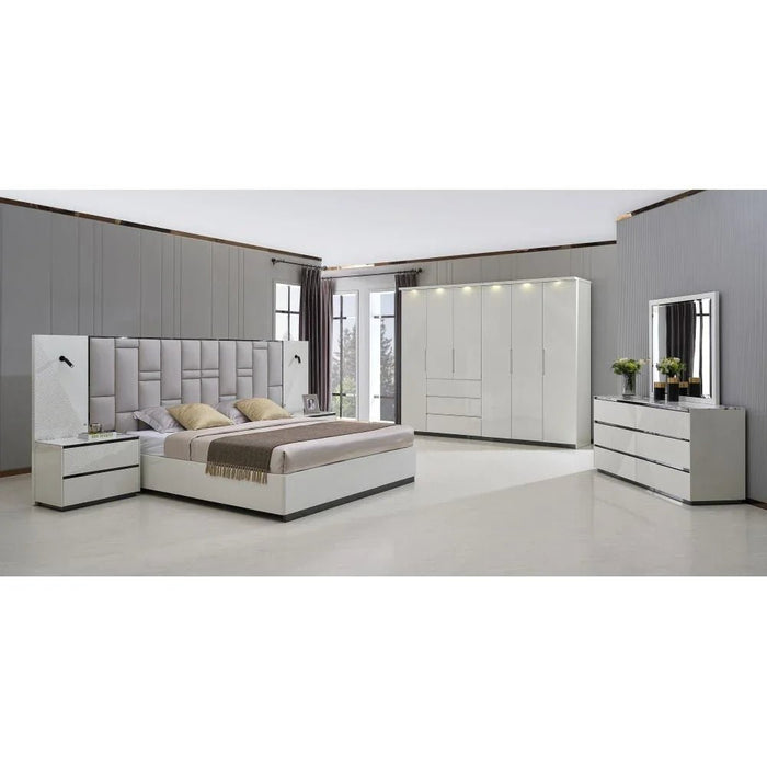 Petruci 180x200 King Bed with Reading Lamps-White/Black-With 2-Year Warranty
