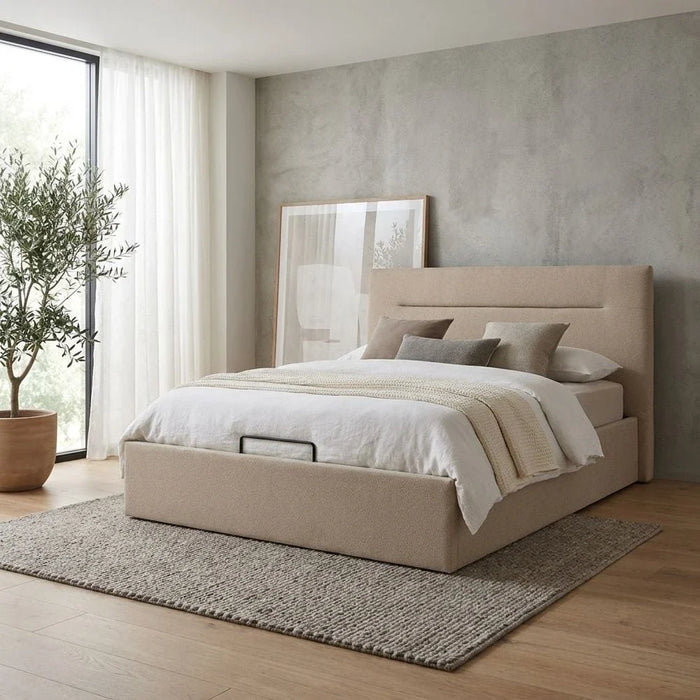 Hendrix 150x200 Queen Bed with Hydraulic storage-Taupe-With 2-Year Warranty