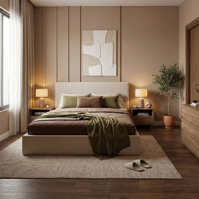 Wesley 180x200 King Bed with 4 Drawers-Light Beige-With 2-Year Warranty