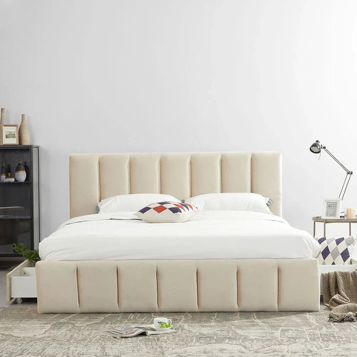 Vista 150x200 Queen Bed with 4 Drawers-Light Beige-With 2-Year Warranty