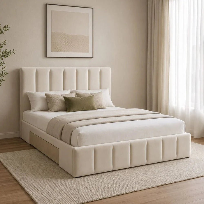 Vista 180x200 King Bed with 4 Drawers-Light Beige-With 2-Year Warranty