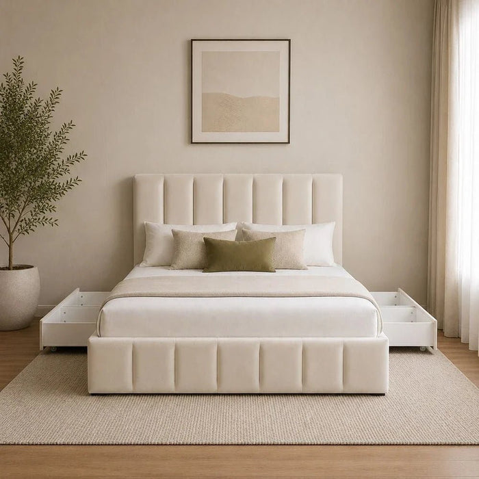 Vista 180x200 King Bed with 4 Drawers-Light Beige-With 2-Year Warranty