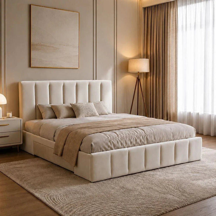 Vista 180x200 King Bed with 4 Drawers-Light Beige-With 2-Year Warranty