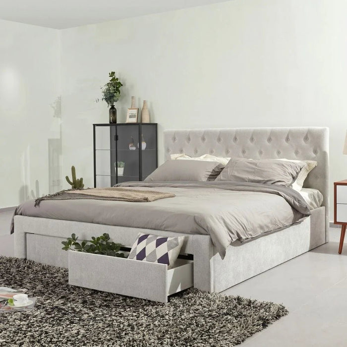Bacia 150x200 Queen Bed with 2 Front Drawers-Light Grey-With 2-Year Warranty
