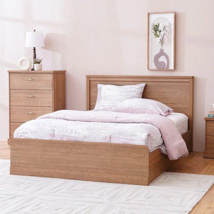 Zirco 150X200 Queen Bed with Storage-Brown Oak-With 2-Year Warranty