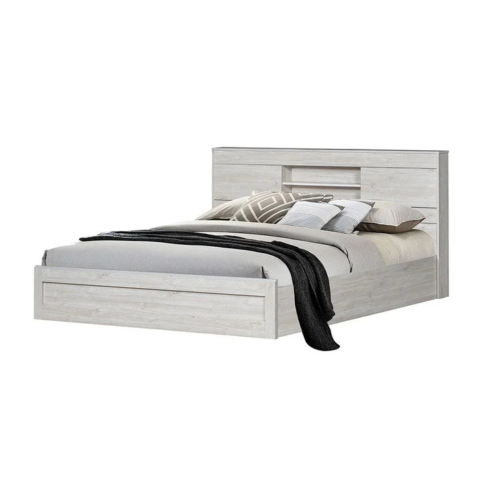 Tisley 180x200 King Bed with Under Bed Storage-Light Oak/White Faux Marble-With 2-Year Warranty